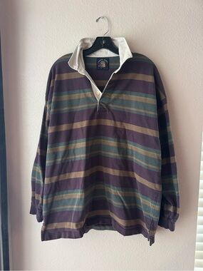 Vintage Salty Dog Gant Rugby Polo Purple Tan Green XL